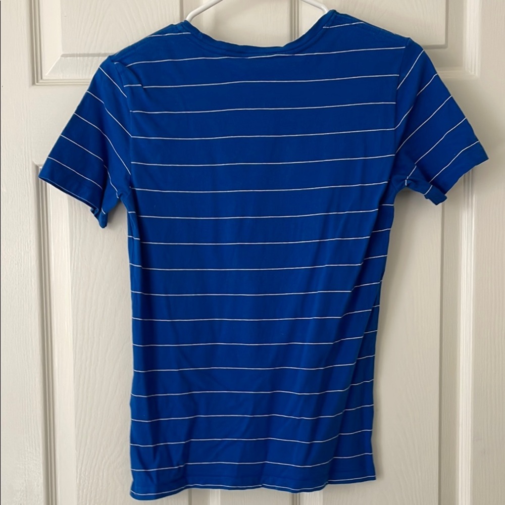 $5! 2 for $10🌹Ralph Lauren Sport Blue and White Striped 100% Cotton Tee Sz M - Picture 2 of 6